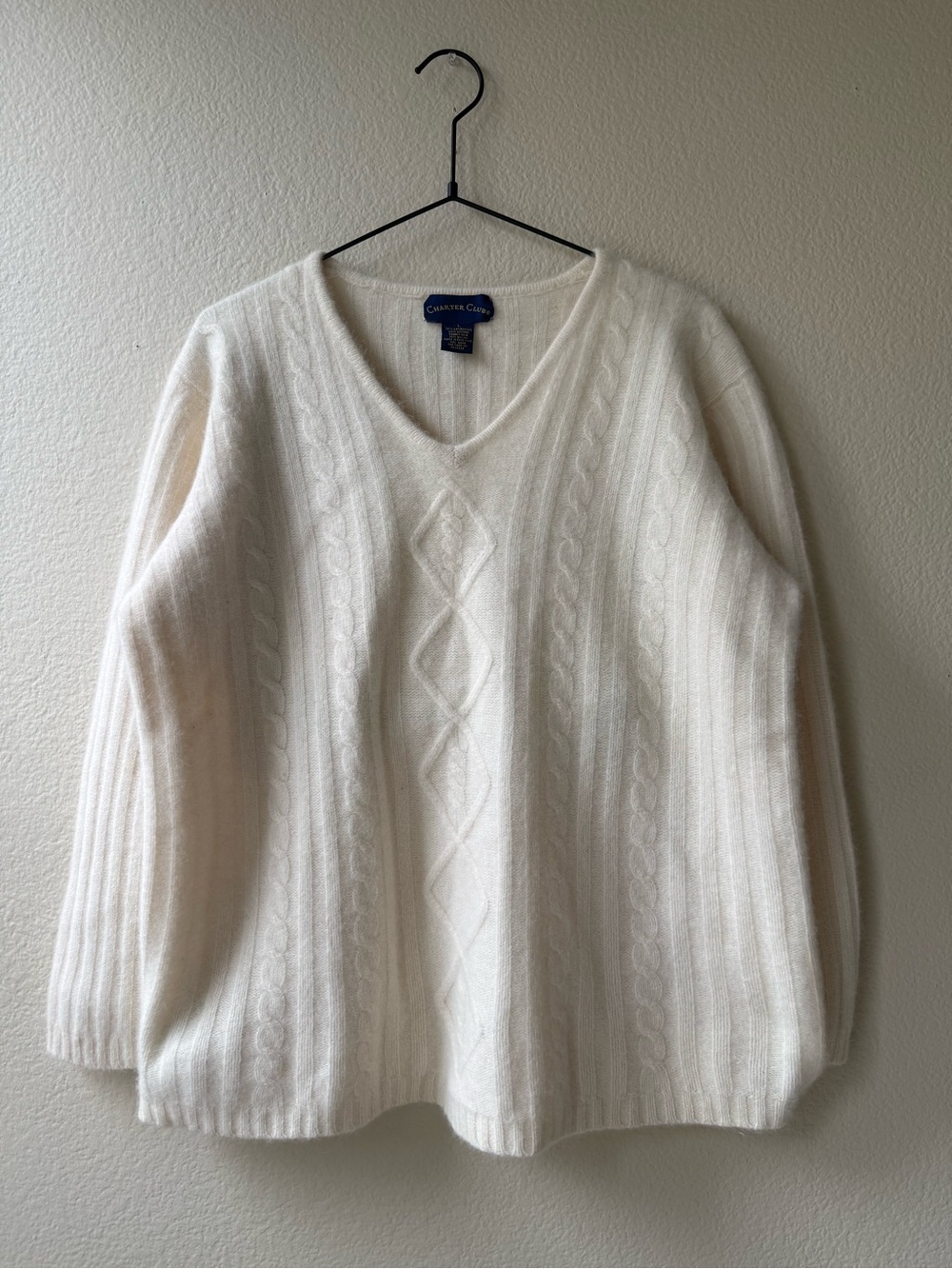 Charter Club Cream Cable-Knit V-Neck Sweater